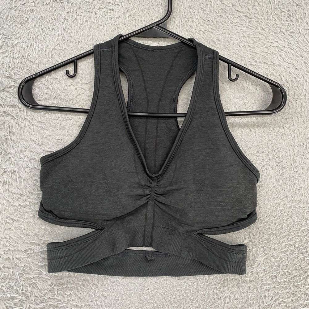 Alphalete Sports Bra‎ Womens Medium Gray Ruched Front Cutout Racerback Workout
